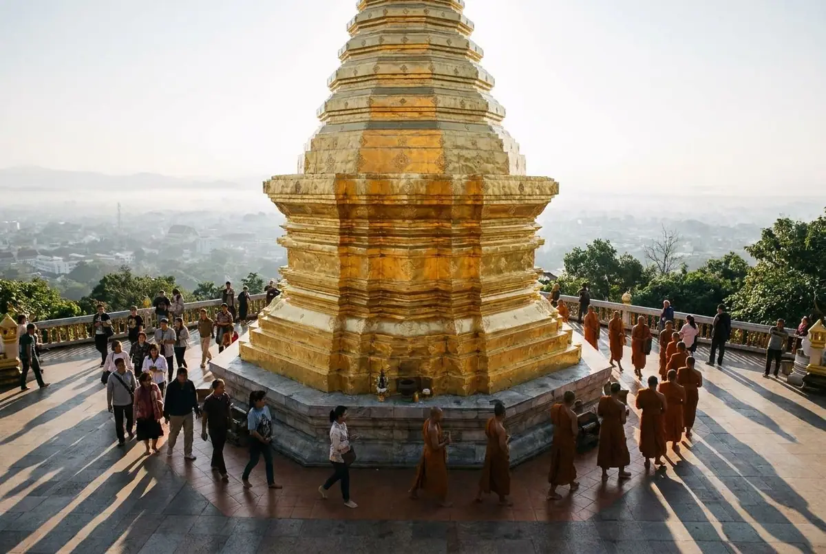 Golden chedi of Wat Phra That Doi Suthep above Chiang Mai